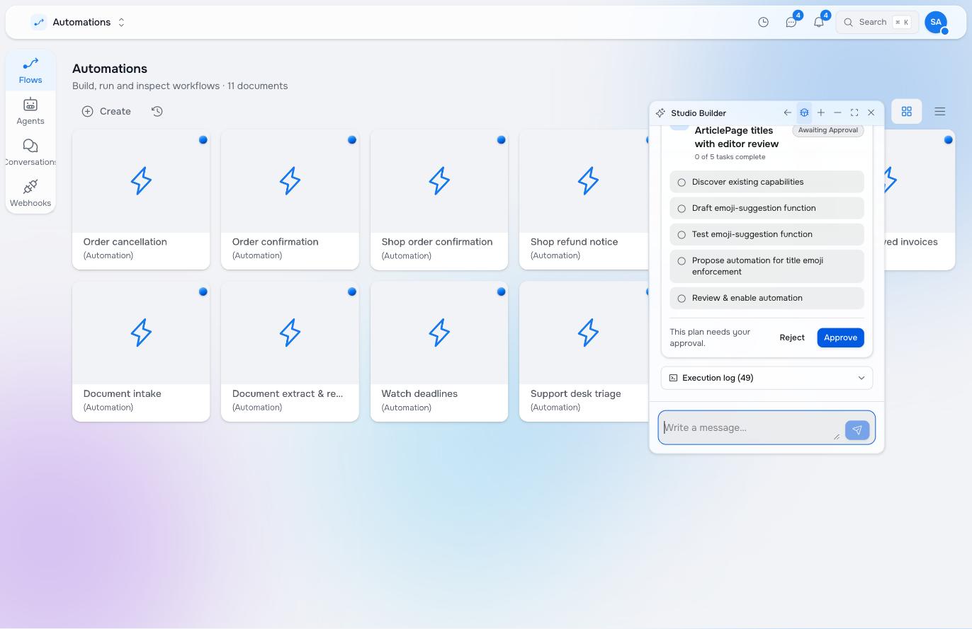 A five-task plan marked Awaiting Approval, with Reject and Approve buttons
