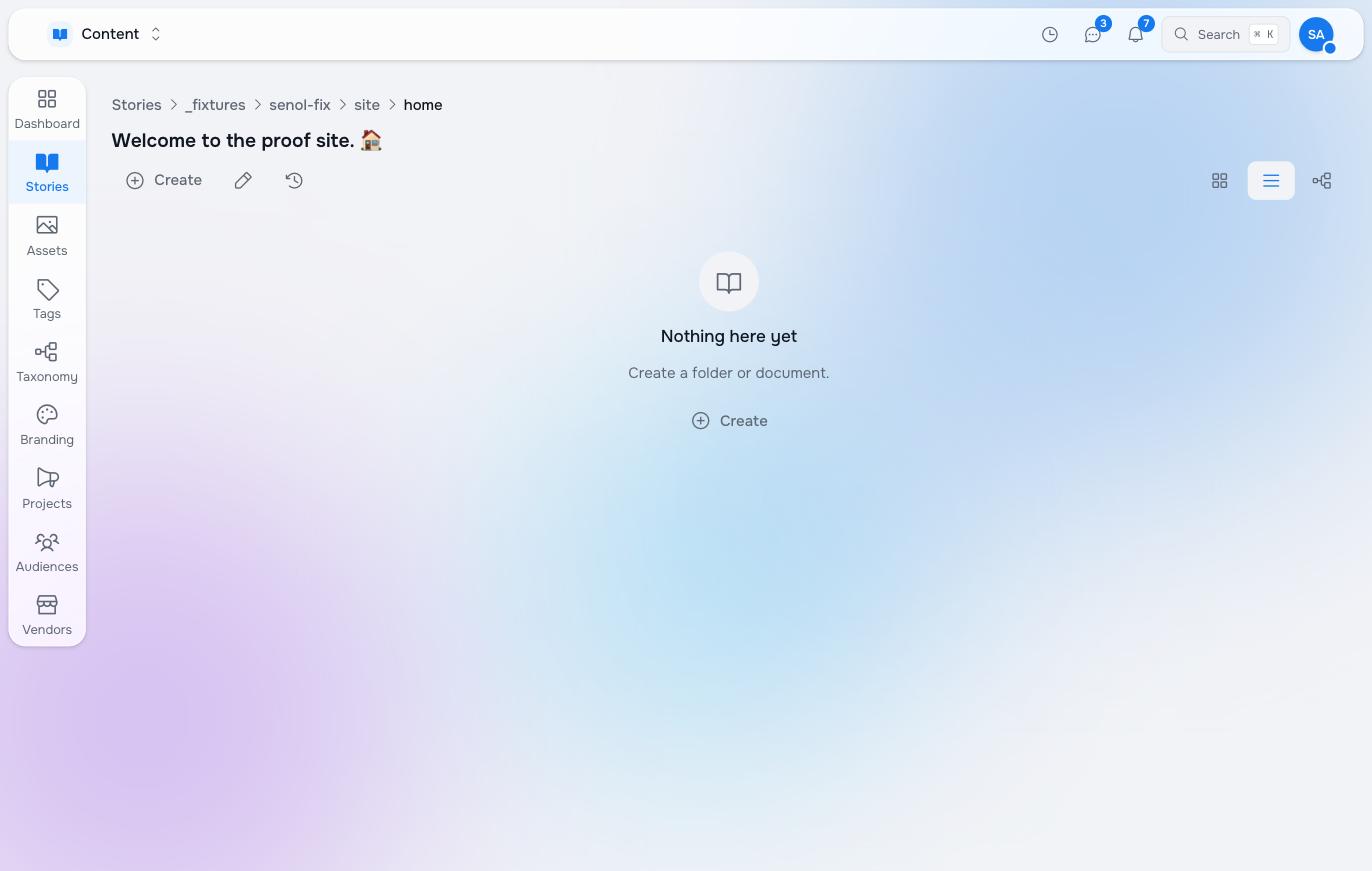 A home page in Studio whose title now reads Welcome to the proof site. with a house emoji